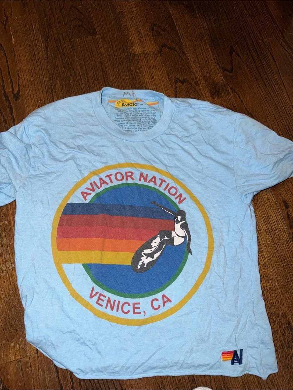 Aviator Nation Light Blue Venice CA Retro Surf Graphic Tee